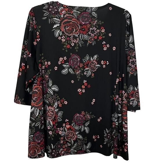 ZAC & RACHEL3/4 SLV PULL-OVER TUNIC BLOUSE, WOMENS, 2X-BLACK & MULTICOLOR FLORAL - Picture 4 of 10